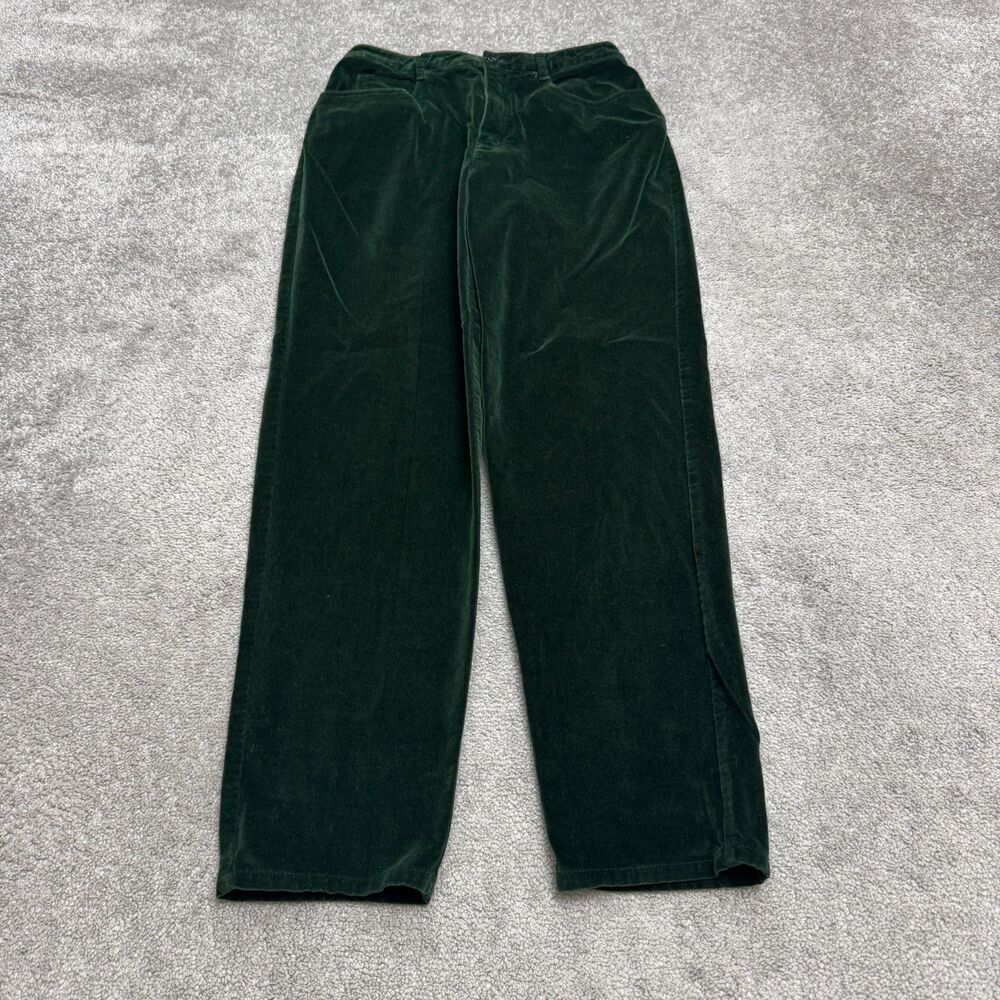 Vintage Talbots Velvet Straight Leg Pants Womens 10 Green Cotton Workwear Casual